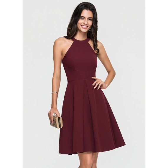 A-Line Scoop Knee-Length Stretch Crepe Cocktail Dress With Ruffle