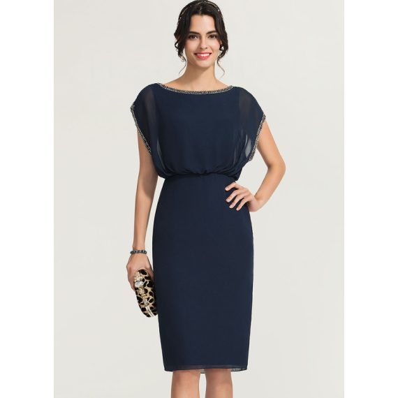 Bodycon Scoop Knee-Length Chiffon Cocktail Dress With Beading