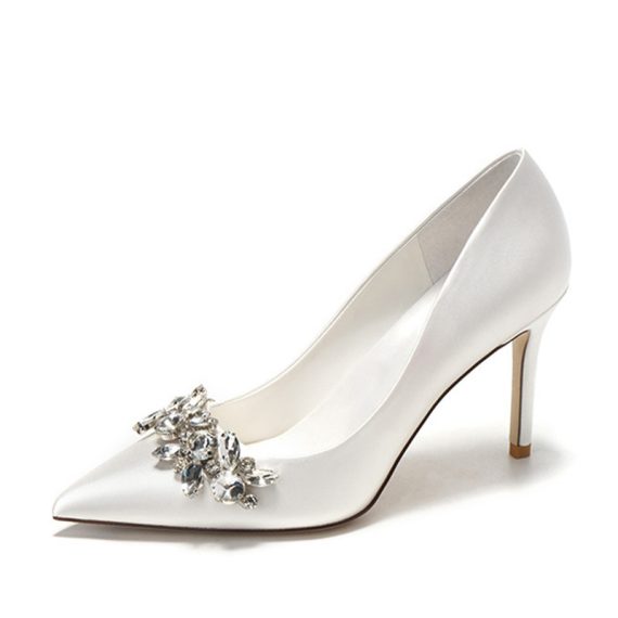 Women's Satin Stiletto Heel High Heel Closed Toe With Rhinestone