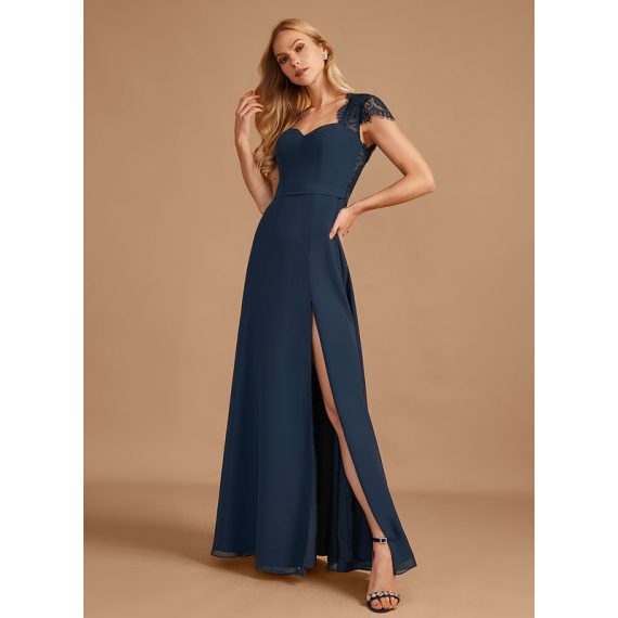 A-Line V-neck Floor-Length Chiffon Lace Bridesmaid Dress