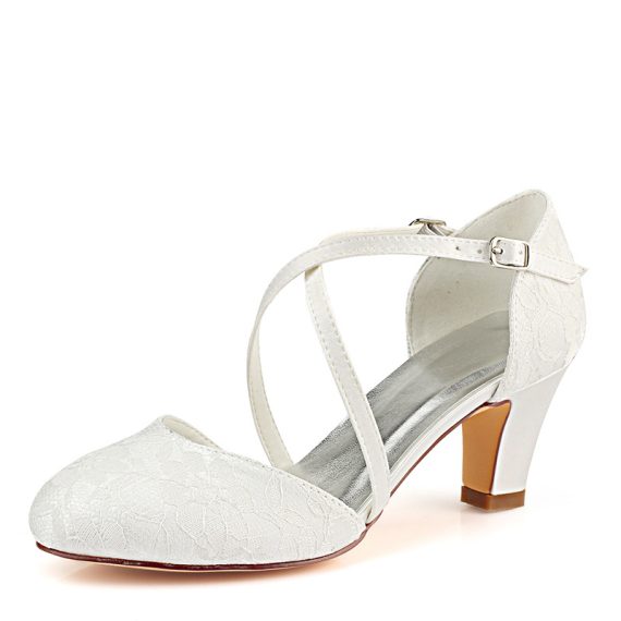Women's Lace Satin High Heel Block Heel Closed Toe With Adaptable Strap