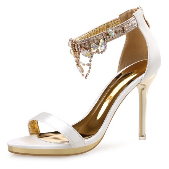 Women's Microfiber Leather Stiletto Heel Sandals With Rhinestone shoes