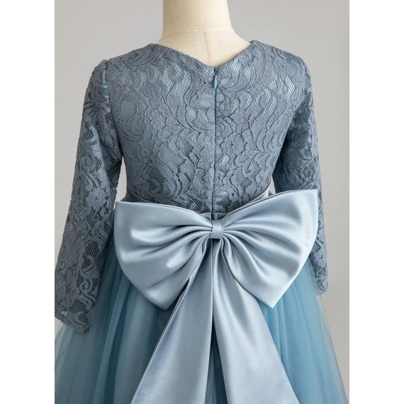 Ball-Gown/Princess Scoop Floor-Length Lace/Tulle Flower Girl Dress
