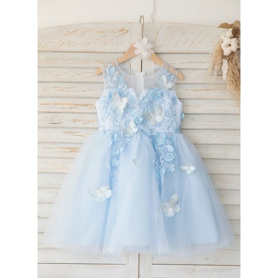 A-line Scoop Knee-Length Lace/Tulle Flower Girl Dress