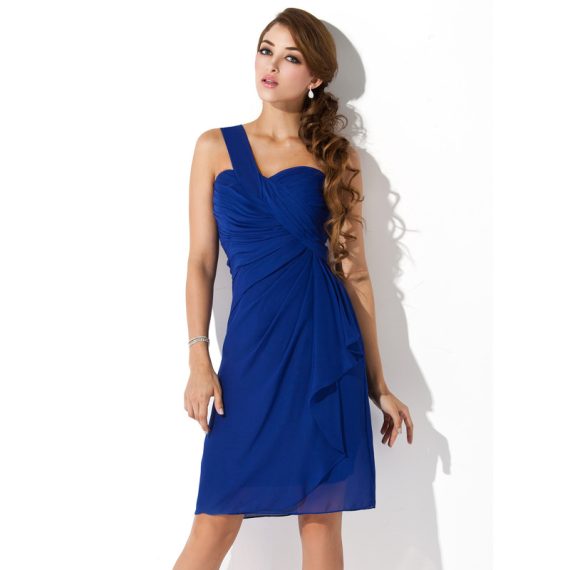 Sheath/Column One-Shoulder Knee-Length Chiffon Homecoming Dress With Cascading Ruffles