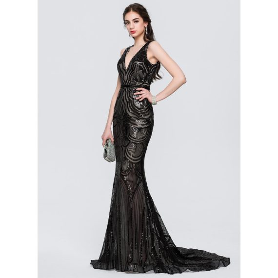 Trumpet/Mermaid V-neck Sweep Train Sequined Evening Dress