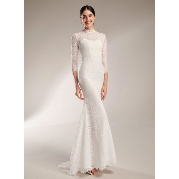 Trumpet/Mermaid High Neck Sweep Train Lace Wedding Dress