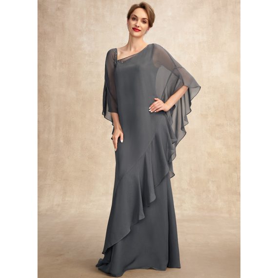 Sheath/Column One Shoulder Floor-length Chiffon Mother of the Bride Dress