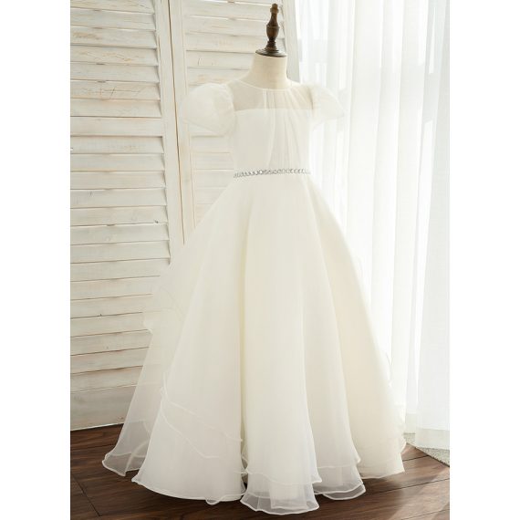 Ball-Gown/Princess Scoop Floor-Length Organza/Satin Flower Girl Dress