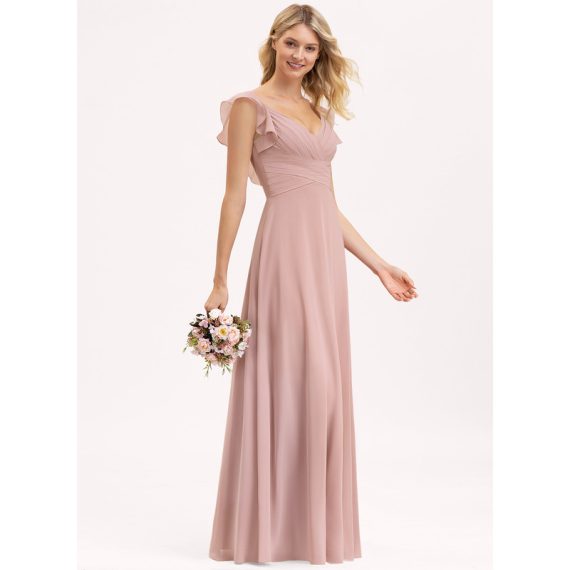 Empire V-neck Floor-Length Chiffon Bridesmaid Dress With Cascading Ruffles