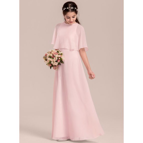 A-Line Scoop Floor-Length Chiffon Junior Bridesmaid Dress