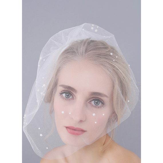 One-tier Cut Edge Birdcage Veils With Faux Pearl