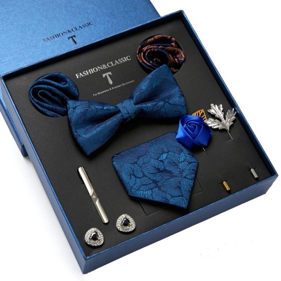 Groomsmen Gifts - Non-Personalized Classic Elegant Mens Satin Cufflinks Tie Clip Boutonniere Tie Set