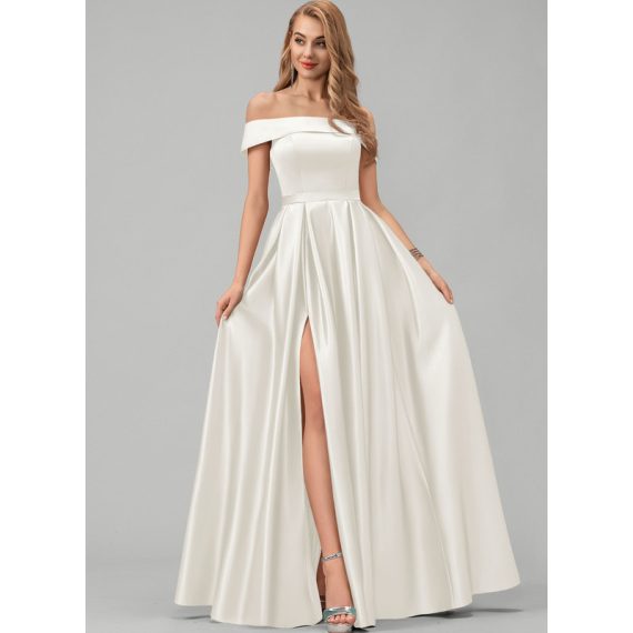 Ball-Gown/Princess Off the Shoulder Floor-length Satin Wedding Dress
