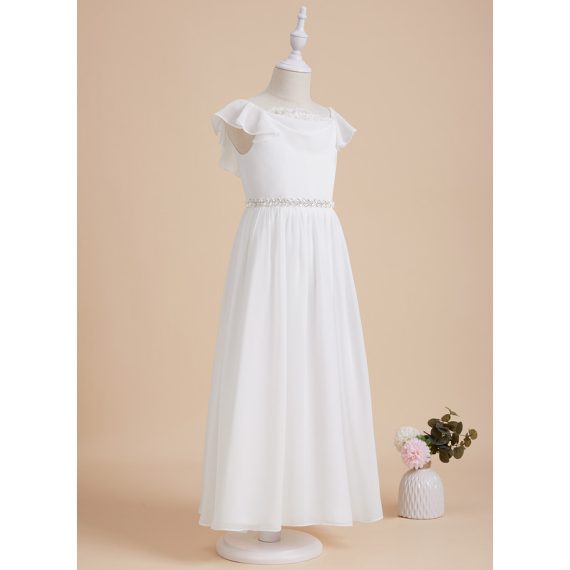 A-line Scoop Ankle-Length Chiffon/Lace Flower Girl Dress