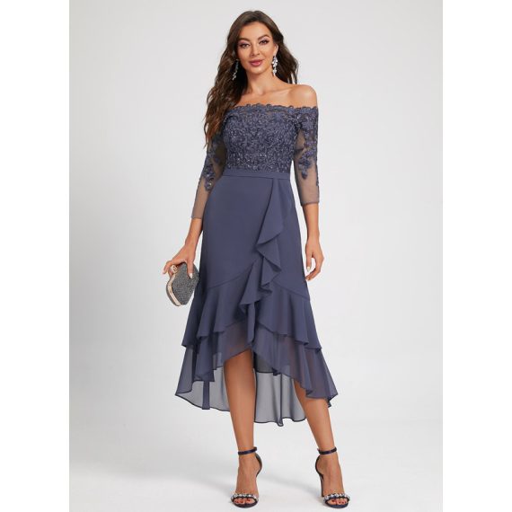 Trumpet/Mermaid Off-the-Shoulder Asymmetrical Chiffon Cocktail Dress With Sequins