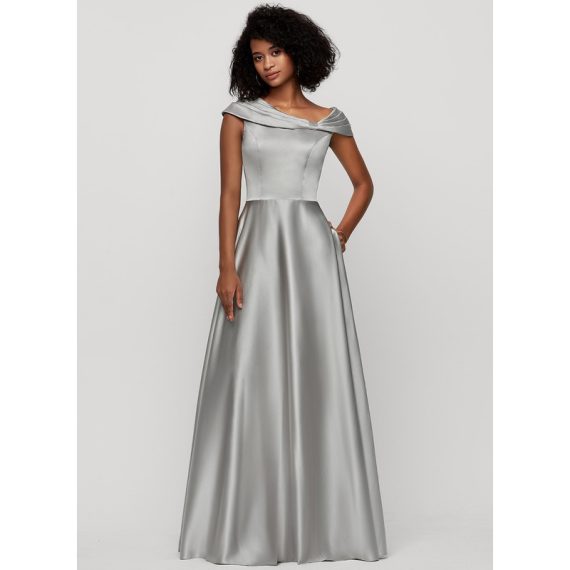 A-Line Asymmetrical Floor-Length Satin Evening Dress With Pleated