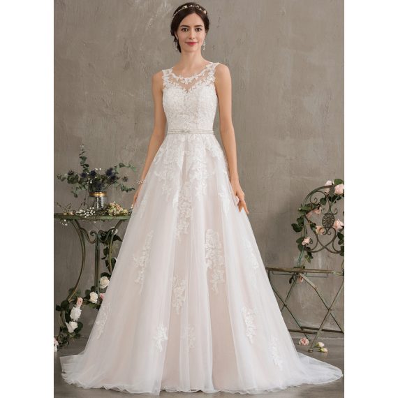 Ball-Gown/Princess Court Train Tulle Lace Wedding Dress With Beading Sequins