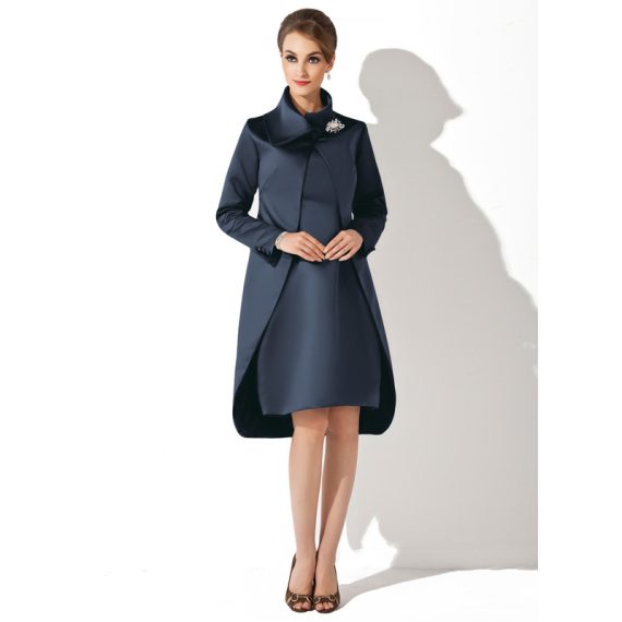 Sheath/Column Scoop Knee-length Satin Mother of the Bride Dress