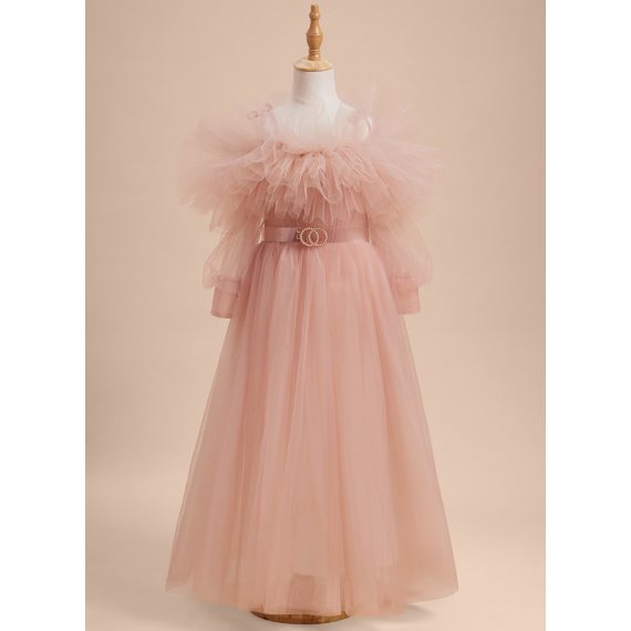 A-line Off the Shoulder Floor-Length Tulle Flower Girl Dress