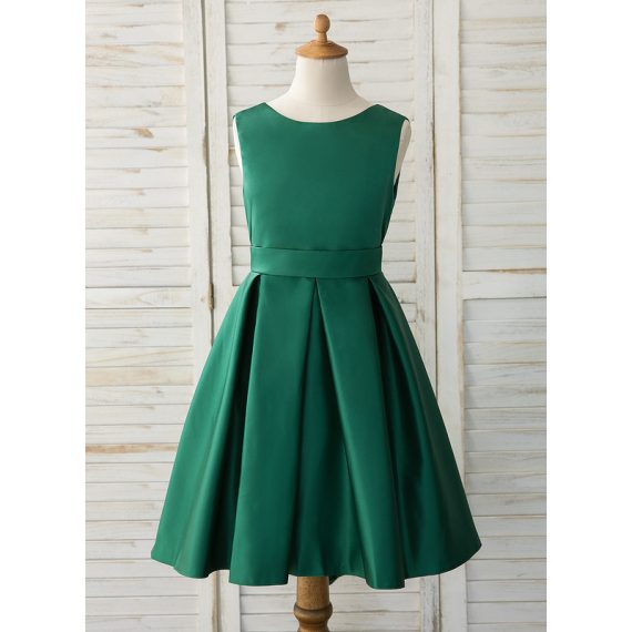 A-line Scoop Knee-Length Satin Flower Girl Dress