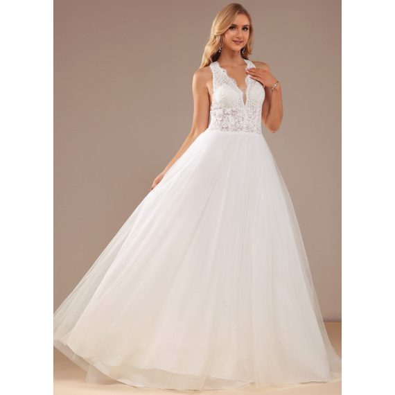 Ball-Gown/Princess V-neck Court Train Tulle Lace Wedding Dress With Lace Sequins