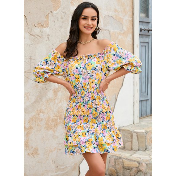 Off the Shoulder Short Sleeves Vacation Bodycon Polyester Mini Dresses