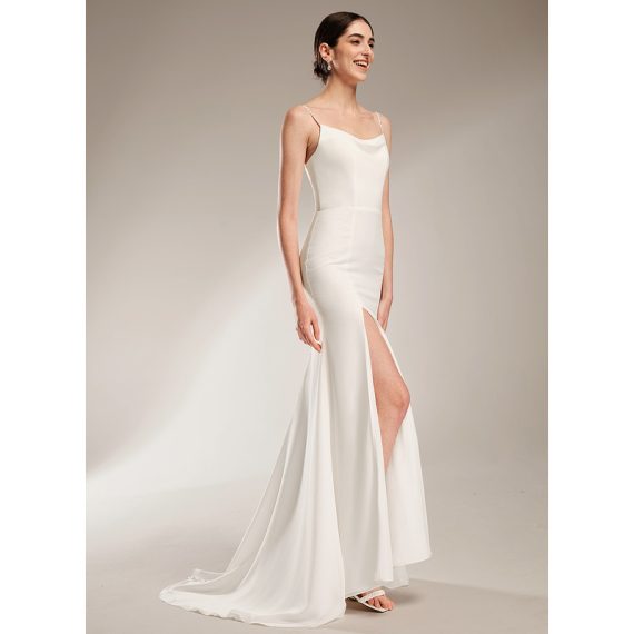 A-Line Cowl Court Train Chiffon Wedding Dress With Beading