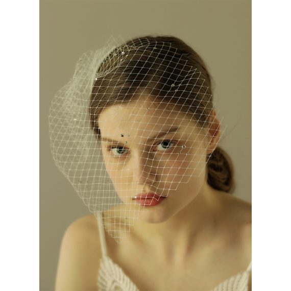 One-tier Cut Edge Birdcage Veils With Rhinestones