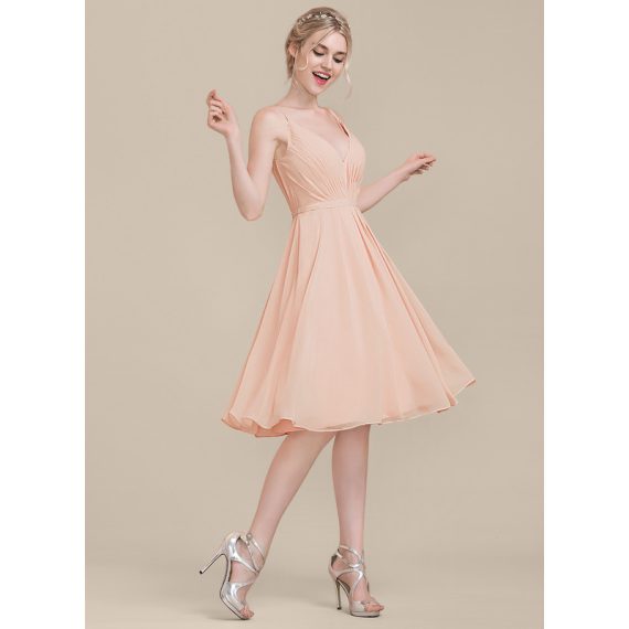 A-Line V-neck Knee-Length Chiffon Bridesmaid Dress With Ruffle