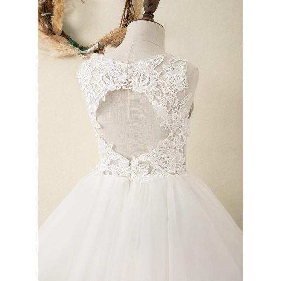 A-line Scoop Knee-Length Lace/Tulle Flower Girl Dress