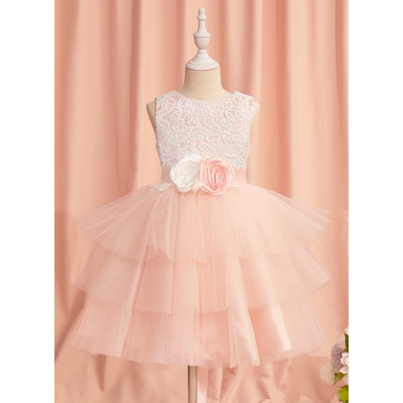 Ball-Gown/Princess Scoop Knee-Length Lace/Satin/Tulle Flower Girl Dress