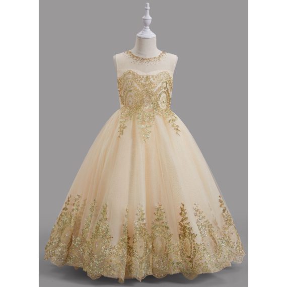 Ball-Gown/Princess Scoop Floor-Length Tulle Flower Girl Dress