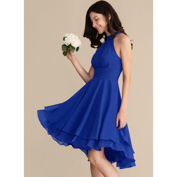 A-Line Scoop Asymmetrical Chiffon Cocktail Dress With Ruffle
