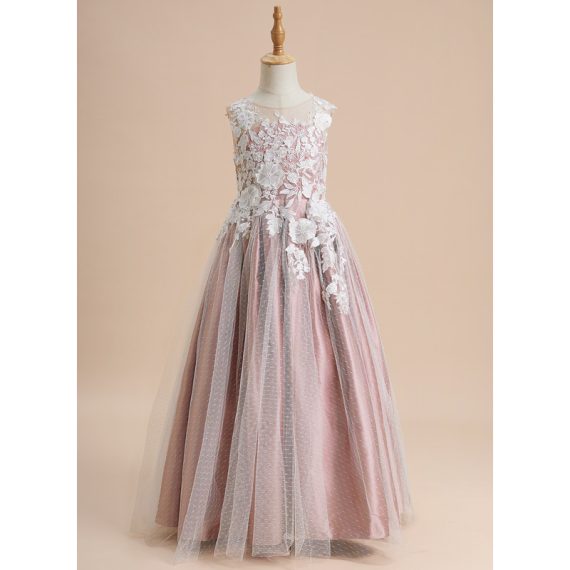 A-line Scoop Floor-Length Lace/Tulle Flower Girl Dress