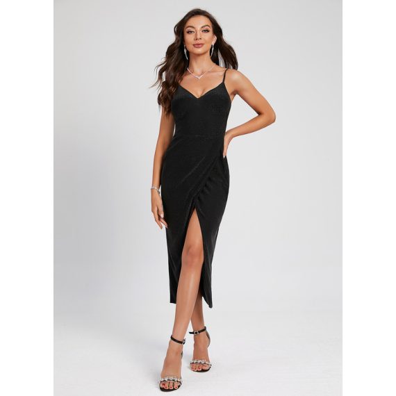 Bodycon V-neck Tea-Length Polyester Cocktail Dress