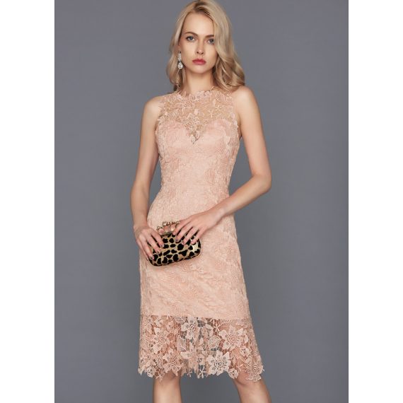 Sheath/Column Scoop Knee-Length Lace Cocktail Dress