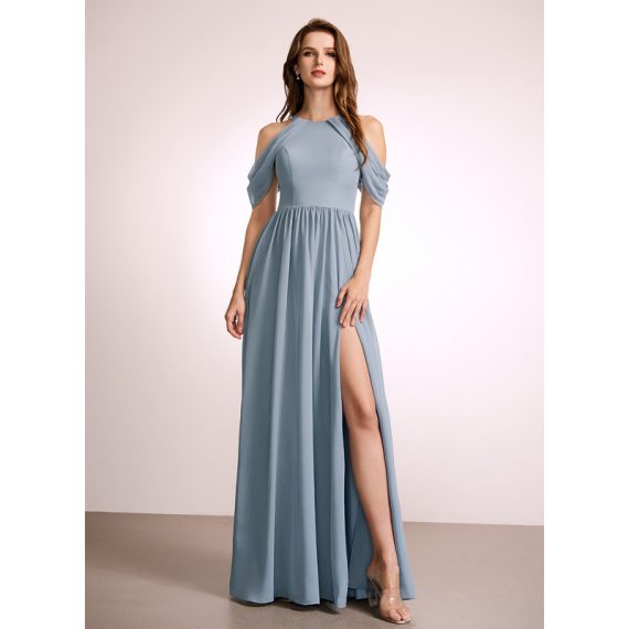 A-Line High Neck Floor-Length Chiffon Bridesmaid Dress
