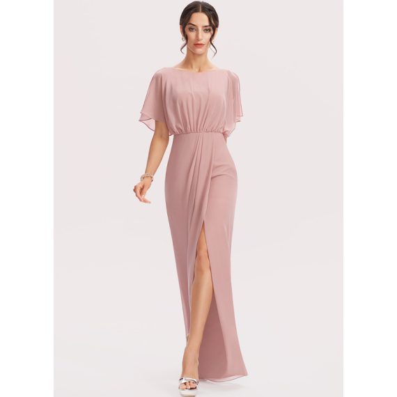 Sheath/Column Scoop Neck Floor-Length Chiffon Bridesmaid Dress With Split Front