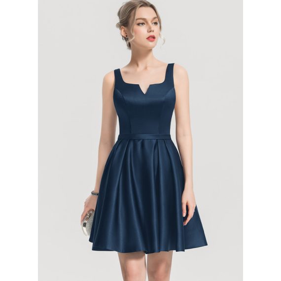 A-Line Square Short/Mini Satin Cocktail Dress