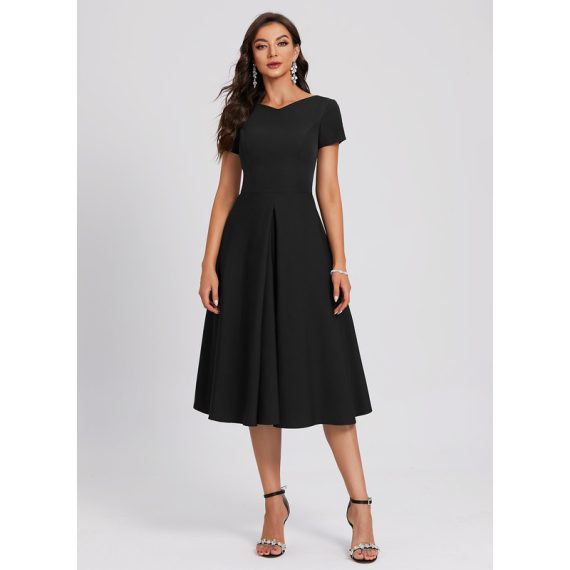 A-Line V-neck Knee-Length Stretch Crepe Cocktail Dress