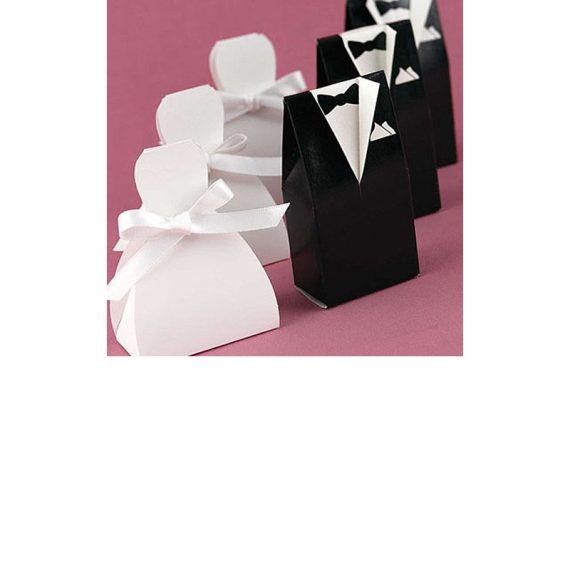 Bride & Groom Card Paper Favor Boxes & Containers With Ribbons