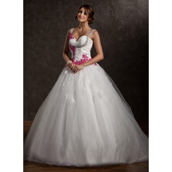 Ball-Gown/Princess Sweetheart Satin Tulle Wedding Dress With Ruffle Appliques Lace Bow(s)