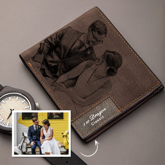 Groomsmen Gifts - Personalized Mens Custom Engraved Photo Engraved Leather Wallet
