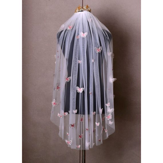 One-tier Cut Edge Fingertip Bridal Veils With Embroidery