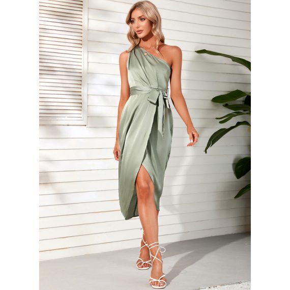 Asymmetrical Sleeveless Elegant Sheath Satin Asymmetrical Dresses