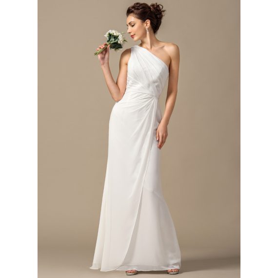 Sheath/Column One-Shoulder Floor-Length Chiffon Bridesmaid Dress With Ruffle