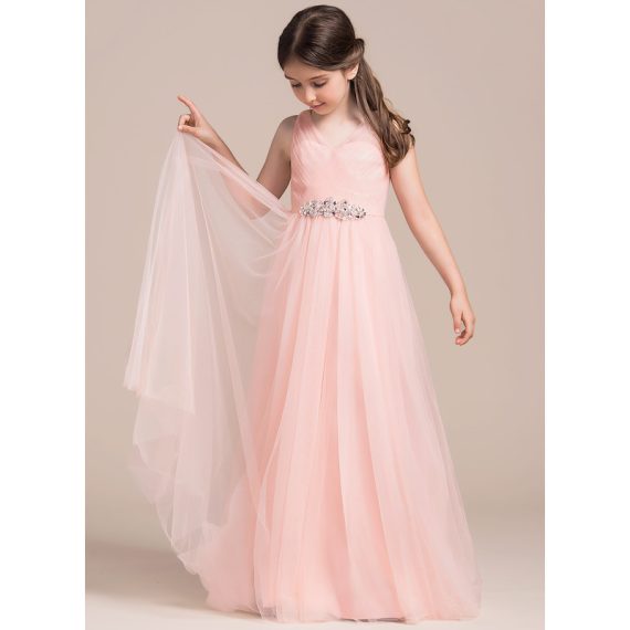 A-line V-Neck Floor-Length Tulle Flower Girl Dress