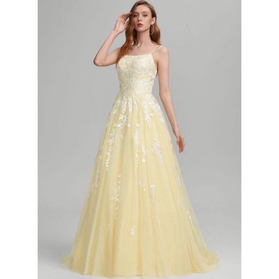 Ball-Gown/Princess Square Sweep Train Tulle Lace Prom Dresses