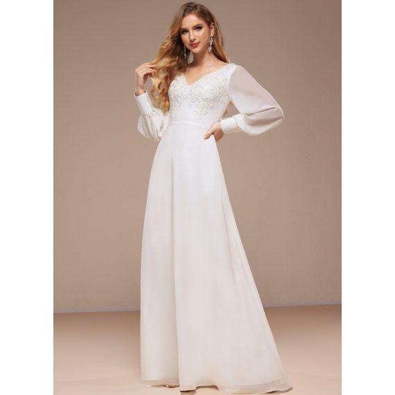 A-line V-Neck Floor-Length Chiffon Lace Wedding Dress With Sequins